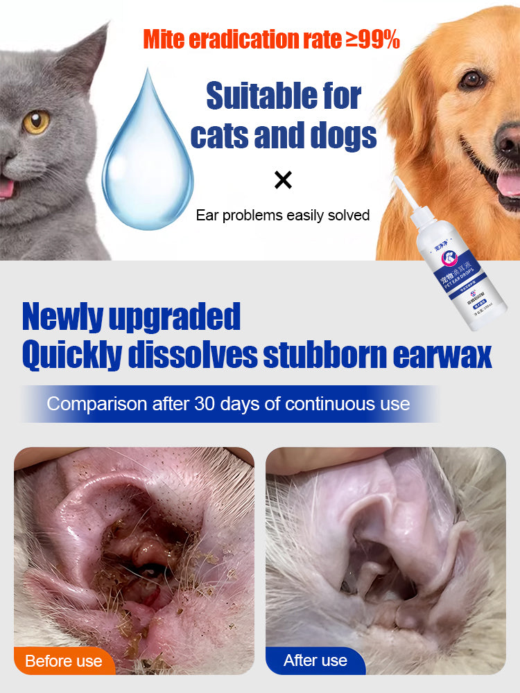 🐶🐱 Univerzálne ušné kvapky pre mačky a psy - Odstraňujú ušné roztoče, čistia uši, potláčajú rast baktérií a eliminujú zápach