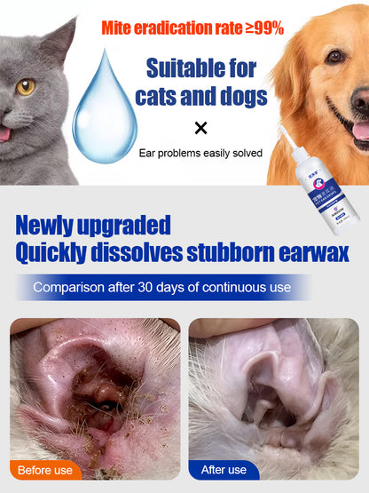 🐶🐱 Univerzálne ušné kvapky pre mačky a psy - Odstraňujú ušné roztoče, čistia uši, potláčajú rast baktérií a eliminujú zápach